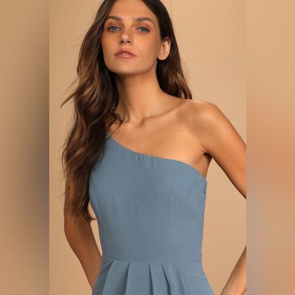 NWOT Lulus‎ Magical Romance Slate Blue Ruffled One-Shoulder Maxi Dress - Picture 5 of 9